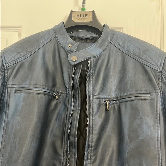Blue Leather Jacket for Men - Picture 12 of 16